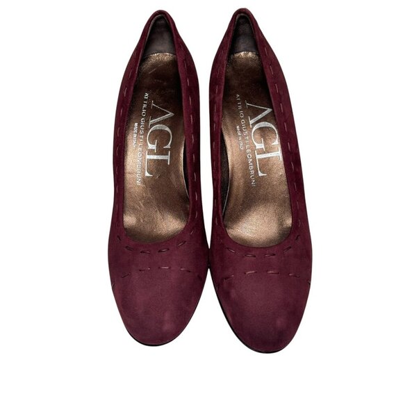 AGL Burgundy Suede Pumps w decorative stitching size 37.5 US/7 Lk Nw!! - Picture 3 of 8